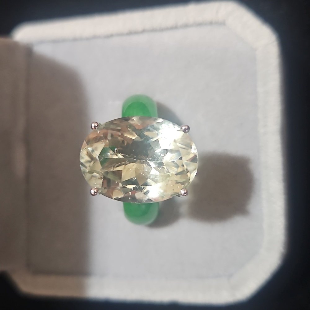 Montezuma Praisolite and Green Jade Band Ring